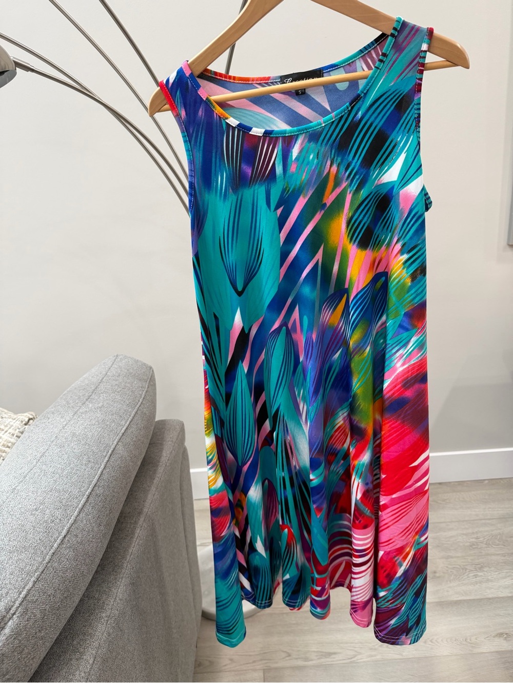 Beauty Creations Teal, Pink & Blue Sleeveless Printed Midi Dress